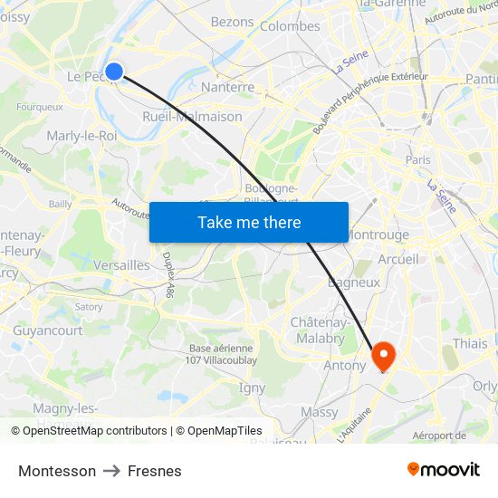 Montesson to Fresnes map