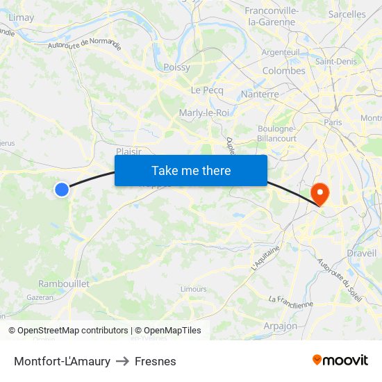Montfort-L'Amaury to Fresnes map