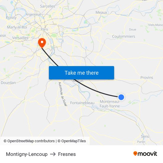 Montigny-Lencoup to Fresnes map