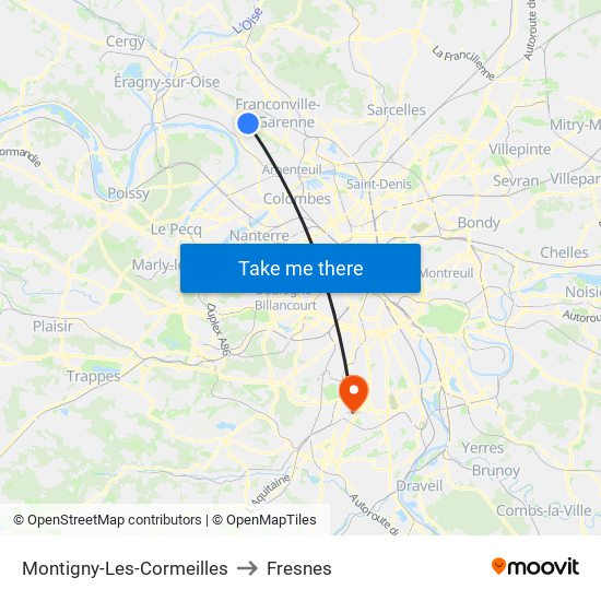 Montigny-Les-Cormeilles to Fresnes map