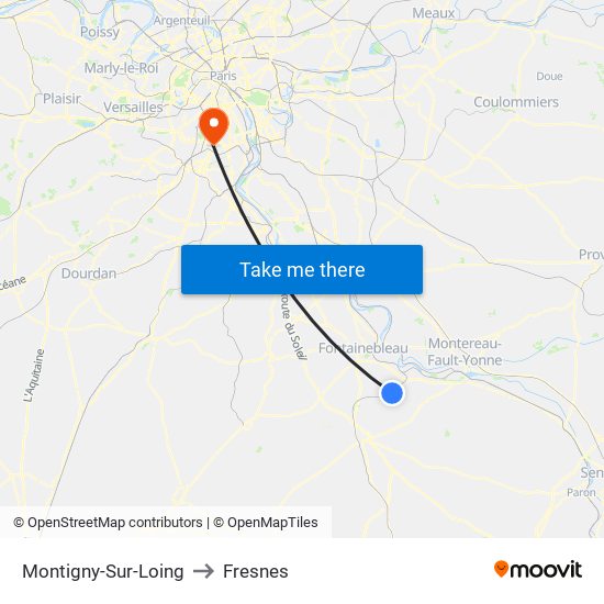 Montigny-Sur-Loing to Fresnes map