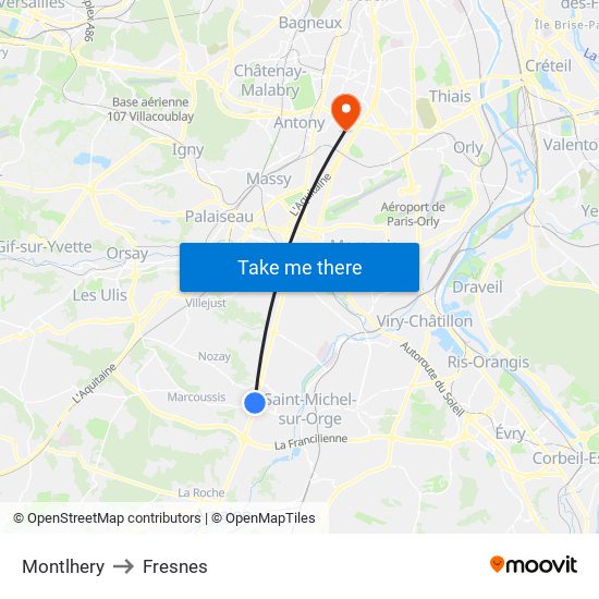 Montlhery to Fresnes map