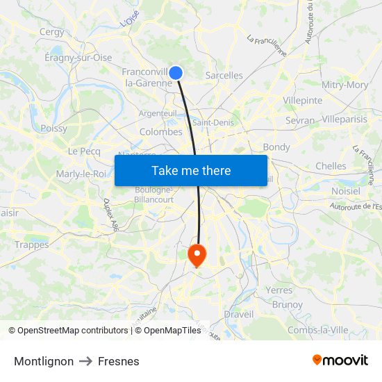 Montlignon to Fresnes map