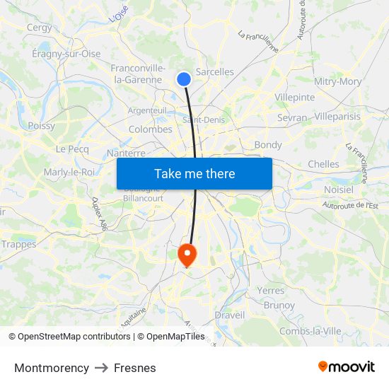 Montmorency to Fresnes map