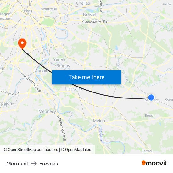 Mormant to Fresnes map