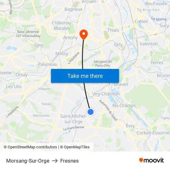 Morsang-Sur-Orge to Fresnes map