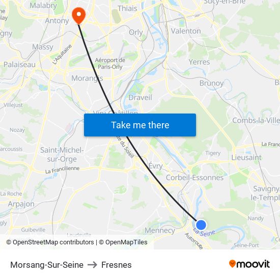 Morsang-Sur-Seine to Fresnes map