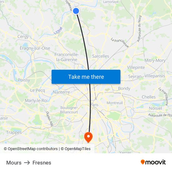 Mours to Fresnes map