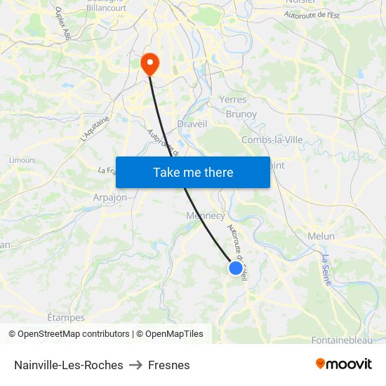 Nainville-Les-Roches to Fresnes map