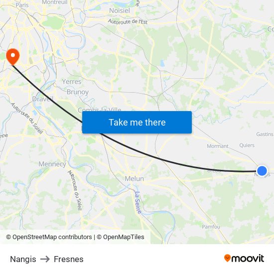 Nangis to Fresnes map