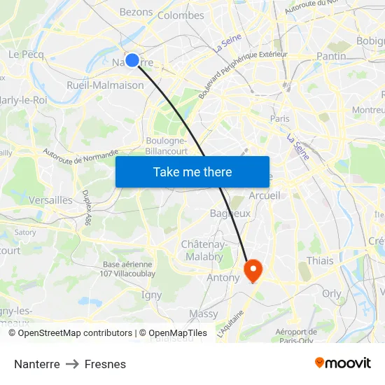 Nanterre to Fresnes map
