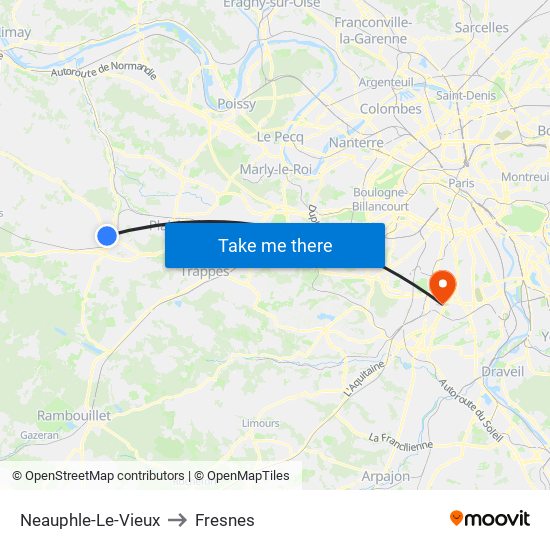 Neauphle-Le-Vieux to Fresnes map