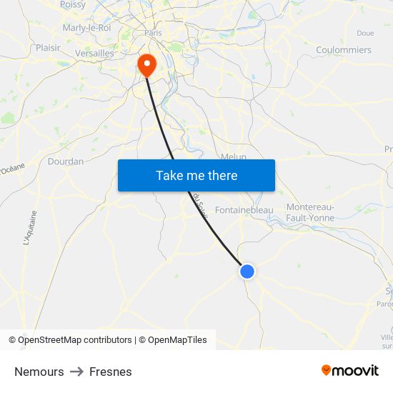 Nemours to Fresnes map