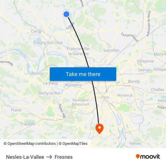 Nesles-La-Vallee to Fresnes map