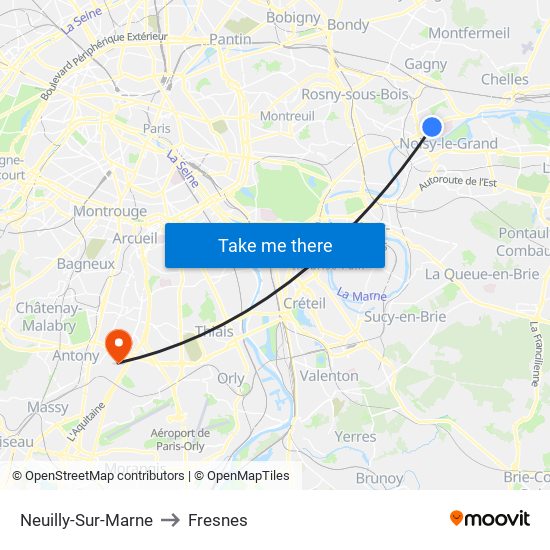 Neuilly-Sur-Marne to Fresnes map