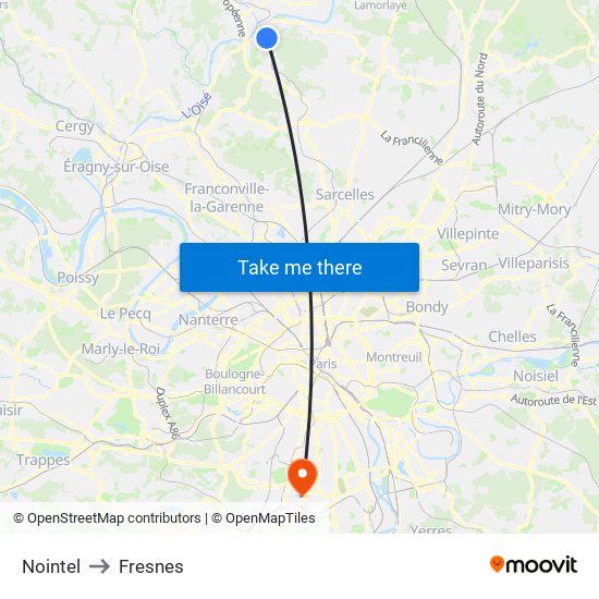 Nointel to Fresnes map