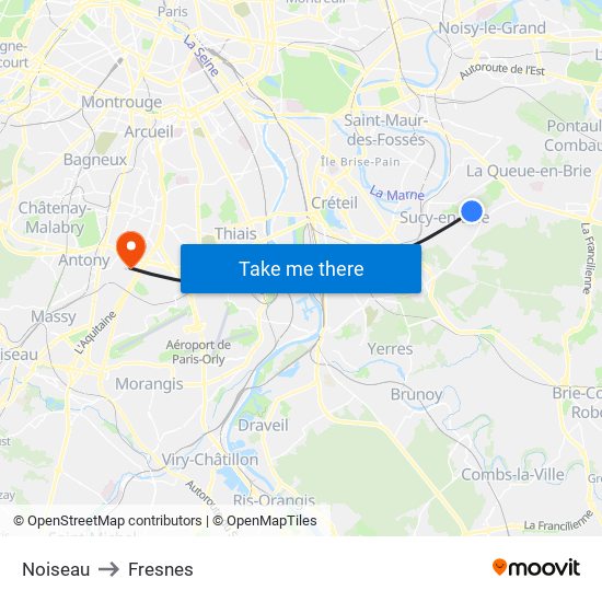 Noiseau to Fresnes map