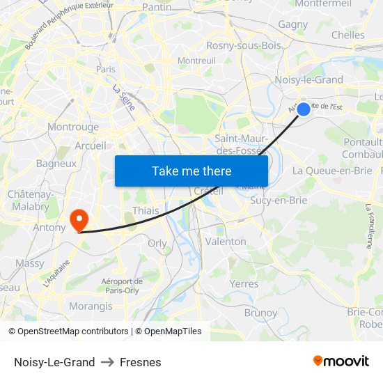 Noisy-Le-Grand to Fresnes map