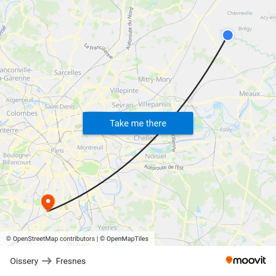 Oissery to Fresnes map