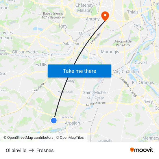 Ollainville to Fresnes map