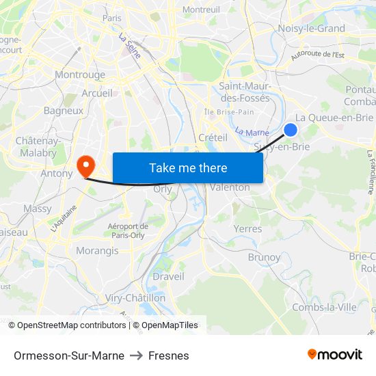 Ormesson-Sur-Marne to Fresnes map