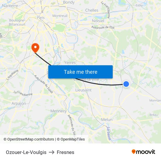Ozouer-Le-Voulgis to Fresnes map