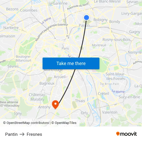 Pantin to Fresnes map