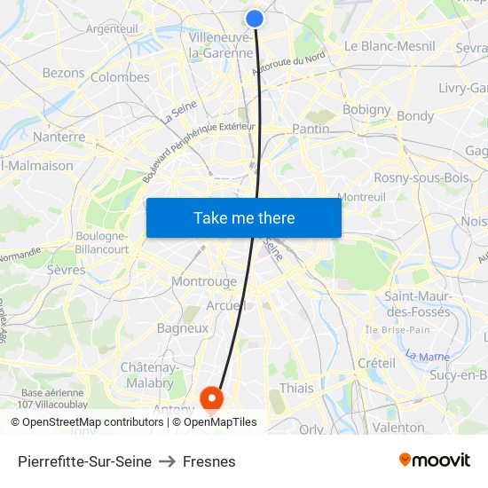 Pierrefitte-Sur-Seine to Fresnes map