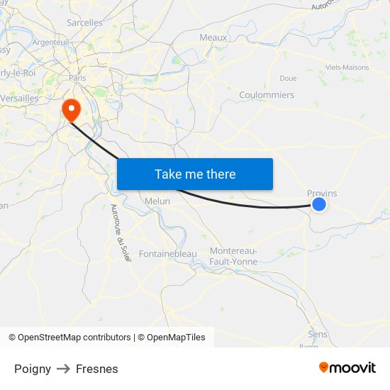 Poigny to Fresnes map