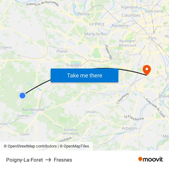 Poigny-La-Foret to Fresnes map