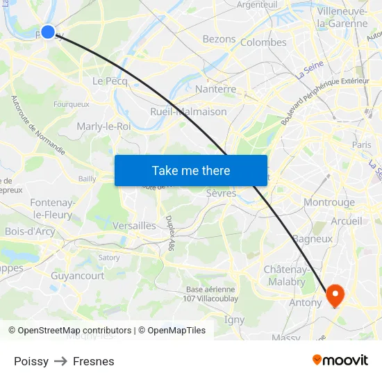 Poissy to Fresnes map