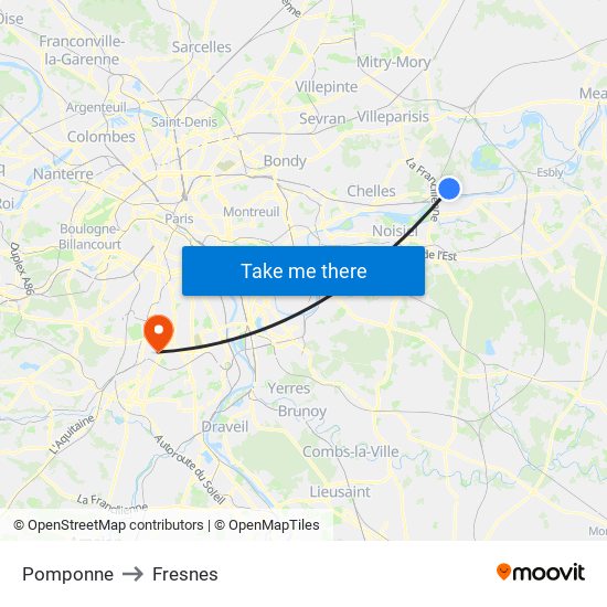Pomponne to Fresnes map