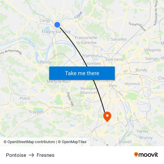 Pontoise to Fresnes map