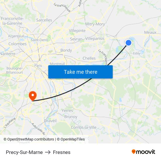 Precy-Sur-Marne to Fresnes map