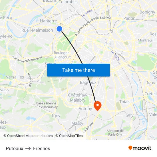 Puteaux to Fresnes map
