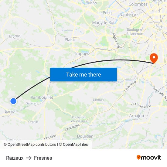 Raizeux to Fresnes map