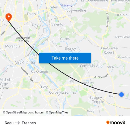 Reau to Fresnes map