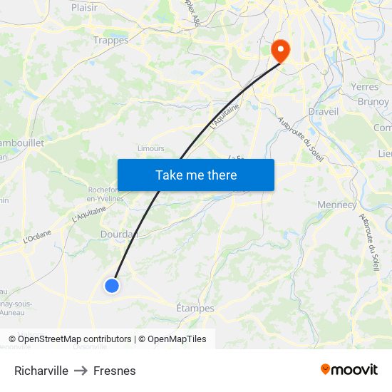 Richarville to Fresnes map