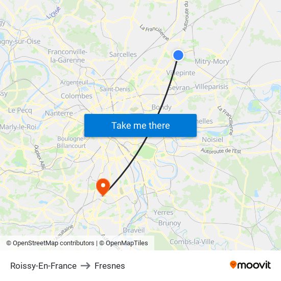 Roissy-En-France to Fresnes map