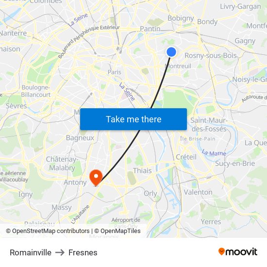 Romainville to Fresnes map