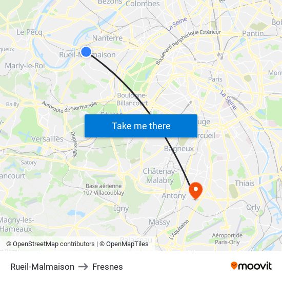 Rueil-Malmaison to Fresnes map