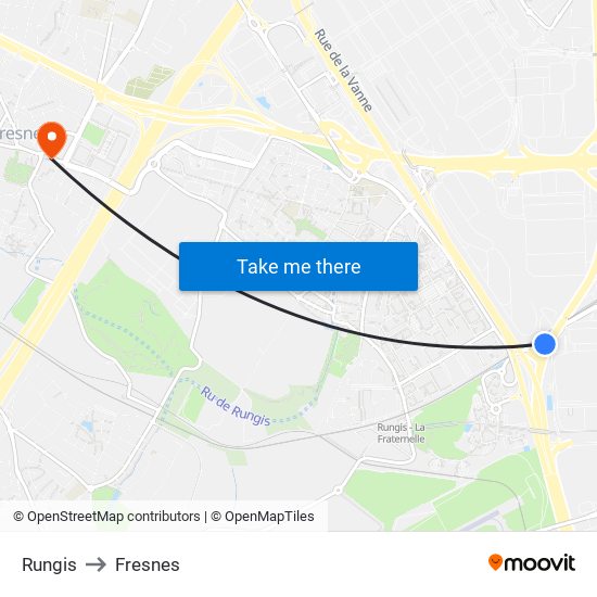 Rungis to Fresnes map