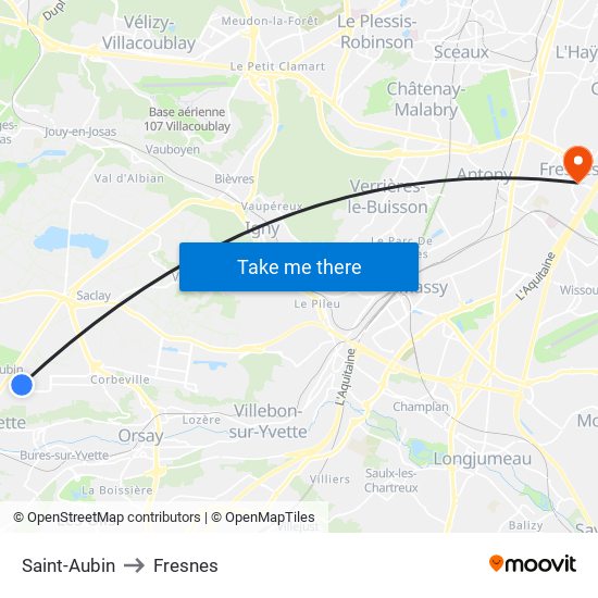 Saint-Aubin to Fresnes map