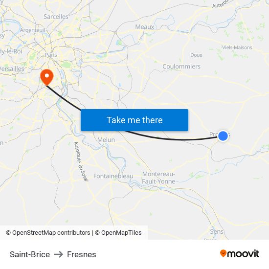Saint-Brice to Fresnes map