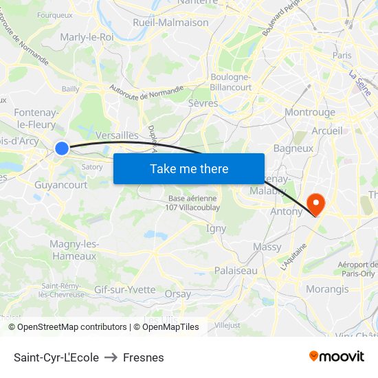 Saint-Cyr-L'Ecole to Fresnes map