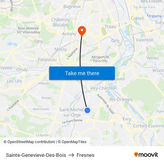 Sainte-Genevieve-Des-Bois to Fresnes map