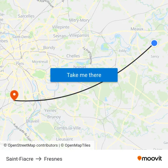 Saint-Fiacre to Fresnes map