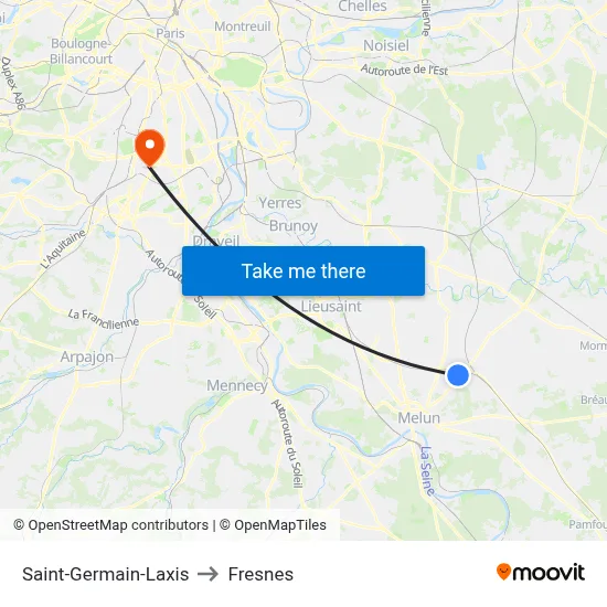 Saint-Germain-Laxis to Fresnes map