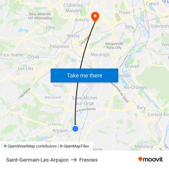 Saint-Germain-Les-Arpajon to Fresnes map