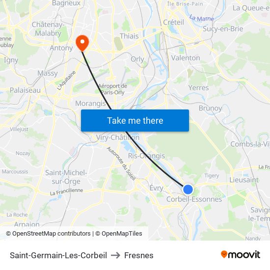 Saint-Germain-Les-Corbeil to Fresnes map